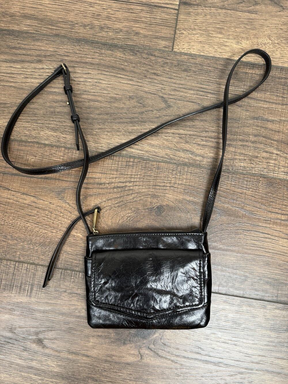 Women's Hobo Amble Black Leather Crossbody Bag Purse Small Travel